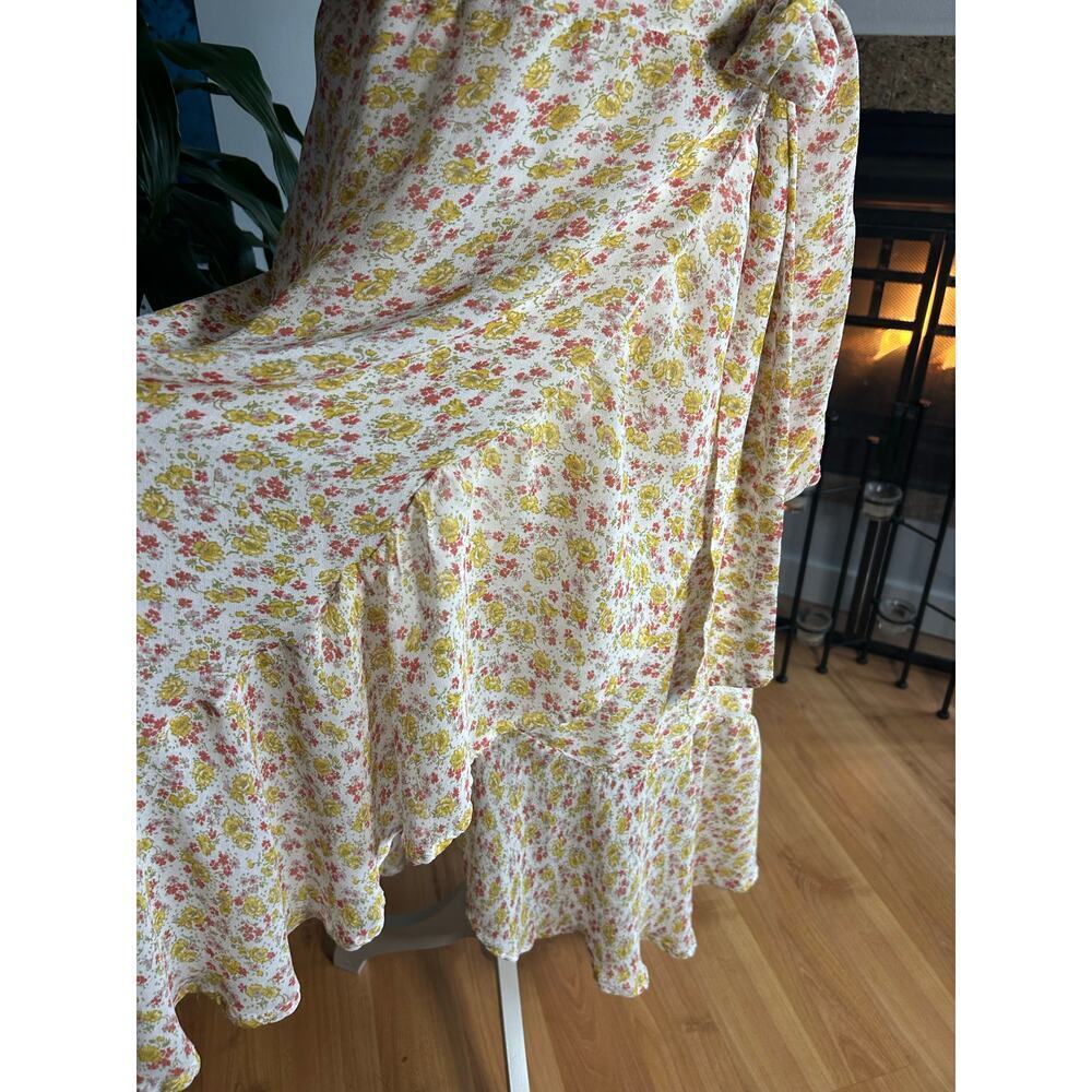 90's Vintage April Cornell Yellow Floral Pattern Wrap Midi Dress Boho Whimsy XL - Picture 5 of 11